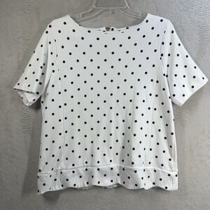 Talbots Polka Dot Short Sleeve Top Women's L Retro Preppy Mature White Blue